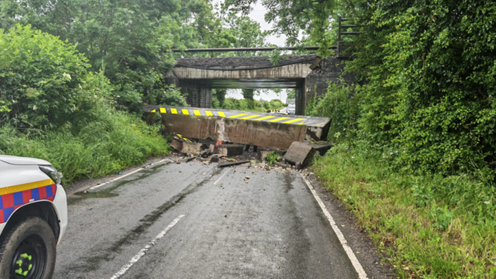 Railway bridge collapses after lorry crash causing major travel disruption