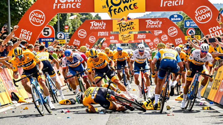 Late crash causes chaos at Tour de France as Olav Kooij sprints to stage five victory